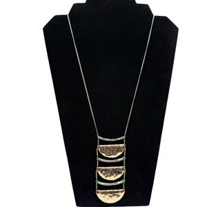 Gold Tone Hammered Half Moon Dangle Pendant Necklace Fashion Jewelry 29.5 in L